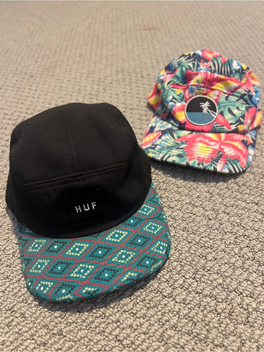 HUF 5 Panel Camp Hat + Tropical Floral Snapback Cap Streetwear Bundle
